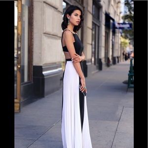 BCBG Black & White Cutout Evening Gown. Size 2